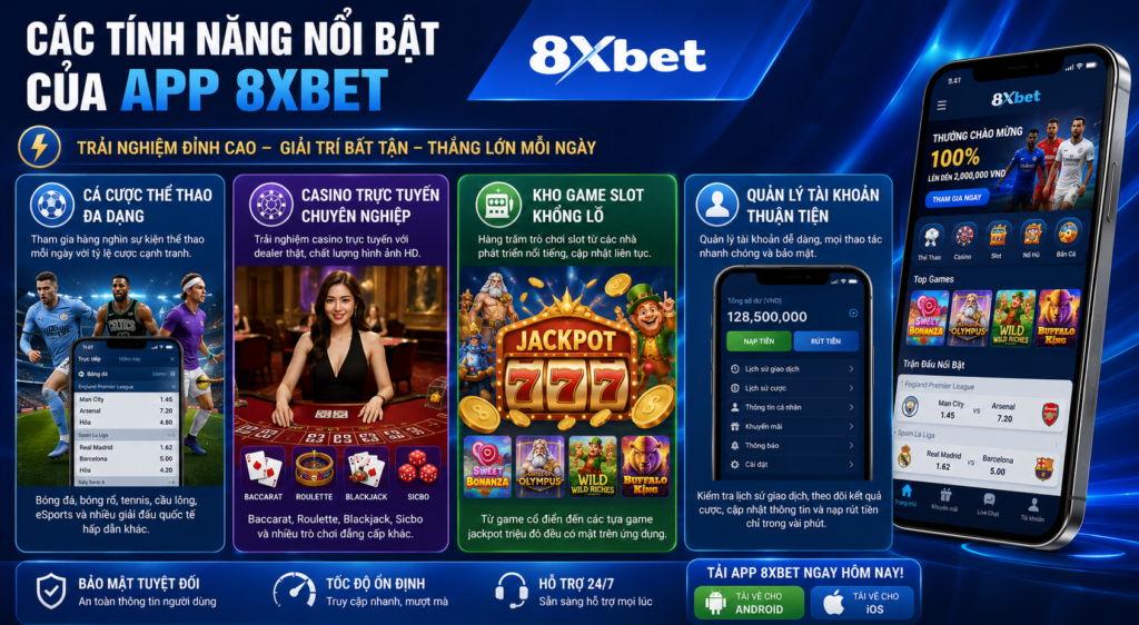 Trải nghiệm đầy đủ tính năng giải trí trên app 8xbet